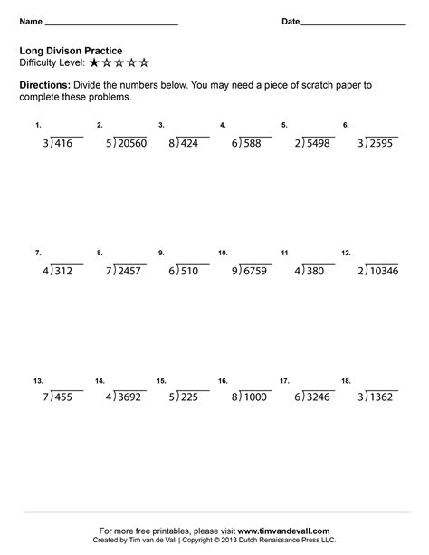 Long division worksheets for grades 4.